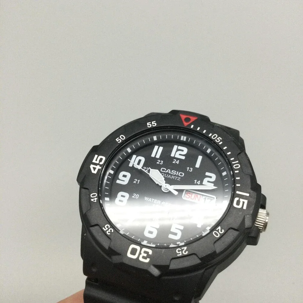Casio MRW-200H Mens Watch 44mm Black Dial Day Date Diver 100M Resin Strap